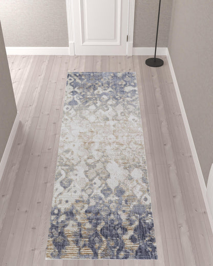 4' X 6' Tan Ivory And Blue Abstract Power Loom Distressed Area Rug