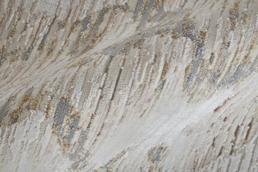 4' X 6' Tan Ivory And Blue Abstract Power Loom Distressed Area Rug