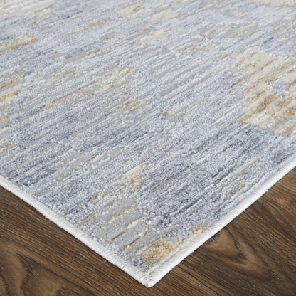 4' X 6' Tan Ivory And Blue Abstract Power Loom Distressed Area Rug