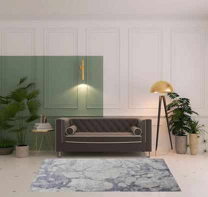 4' X 6' Ivory And Blue Abstract Power Loom Distressed Area Rug