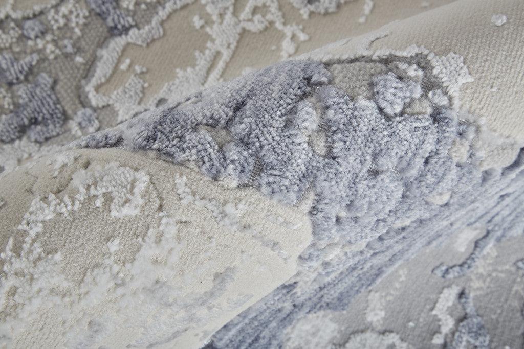 4' X 6' Ivory And Blue Abstract Power Loom Distressed Area Rug