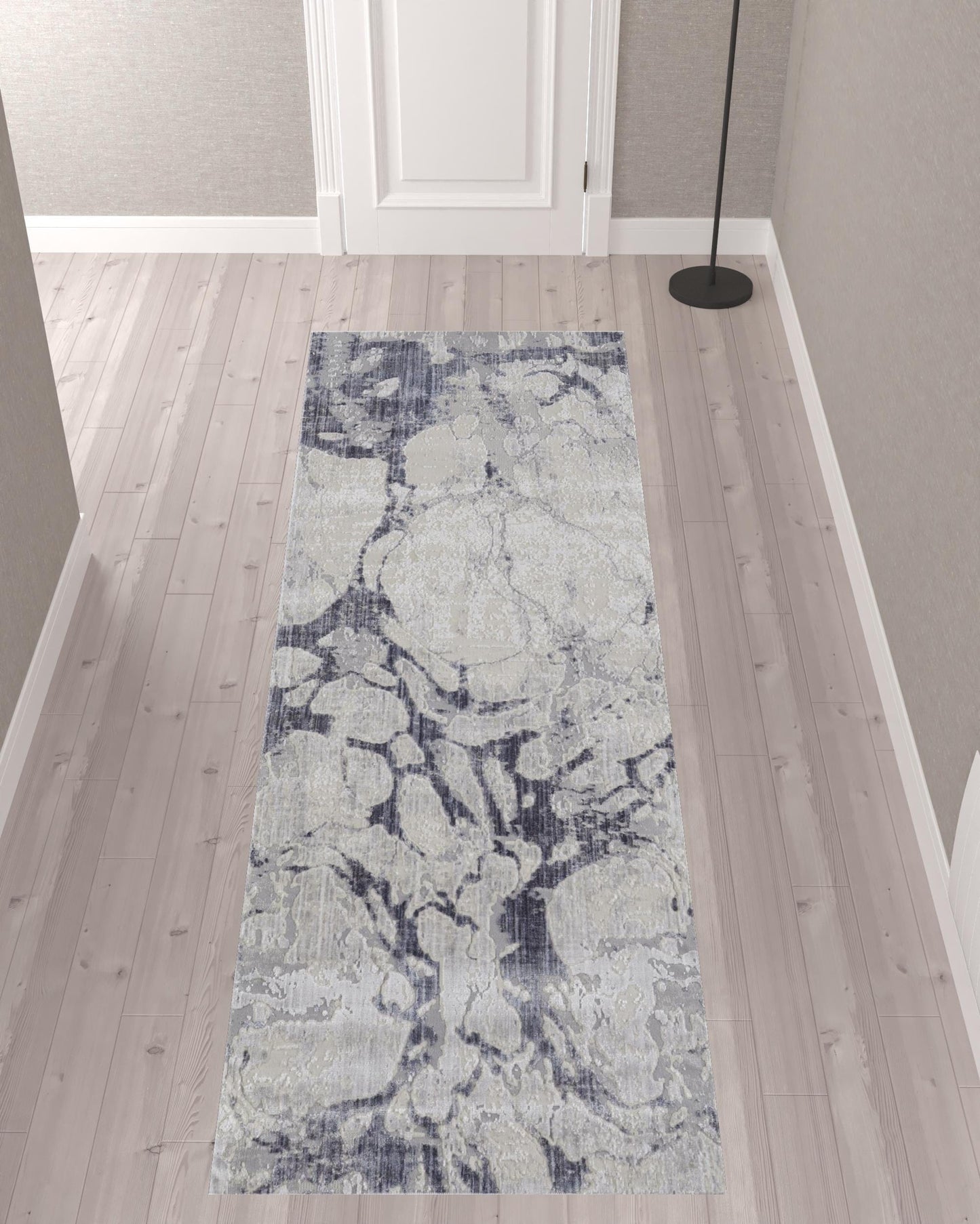 4' X 6' Ivory And Blue Abstract Power Loom Distressed Area Rug