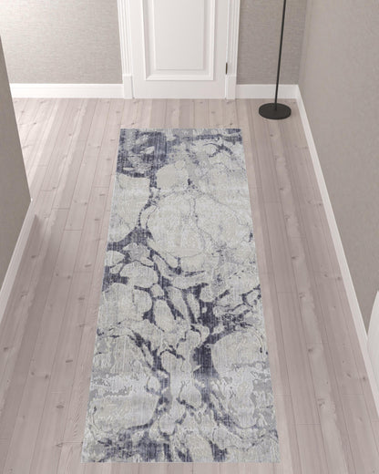 4' X 6' Ivory And Blue Abstract Power Loom Distressed Area Rug