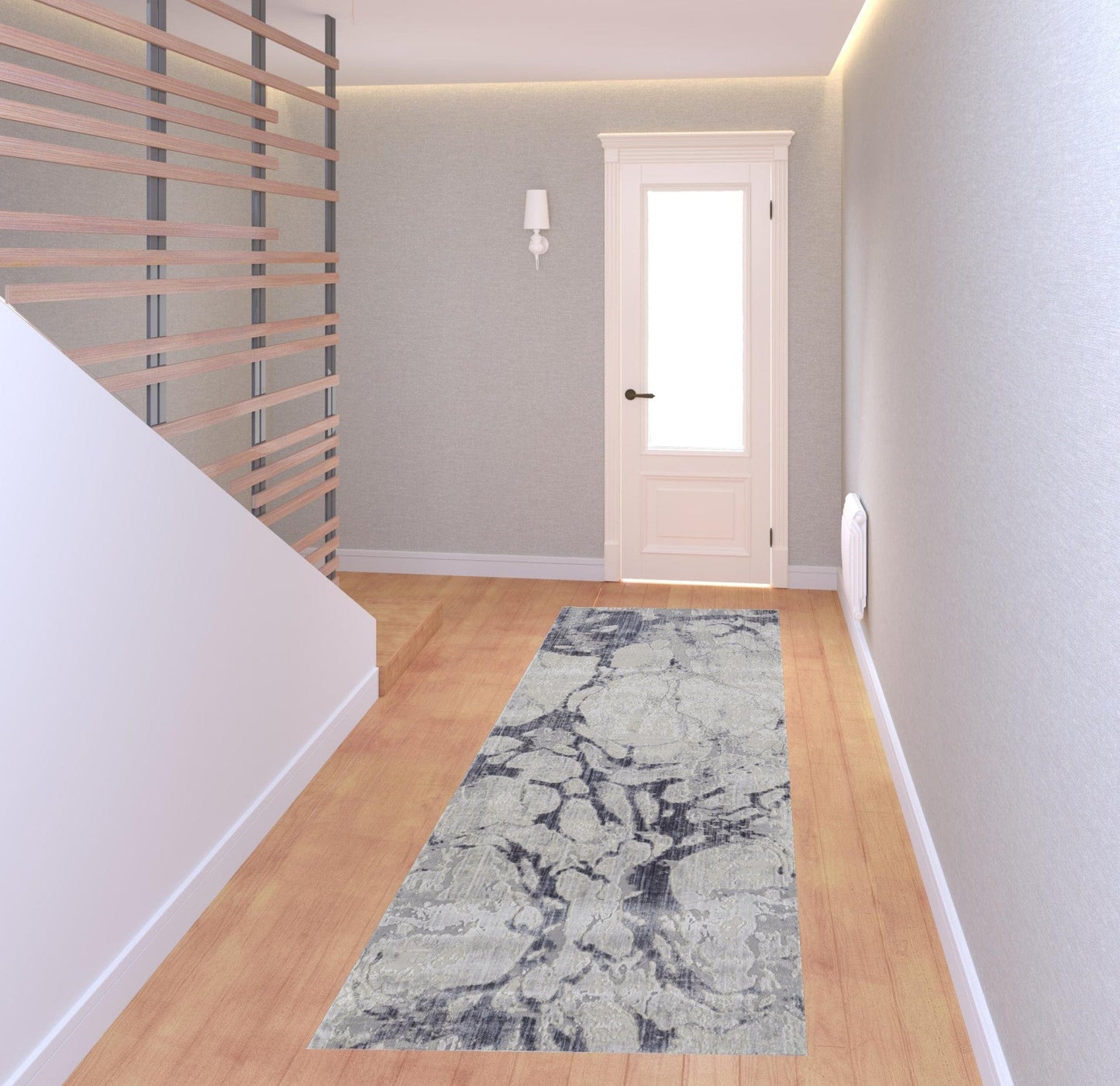 4' X 6' Ivory And Blue Abstract Power Loom Distressed Area Rug