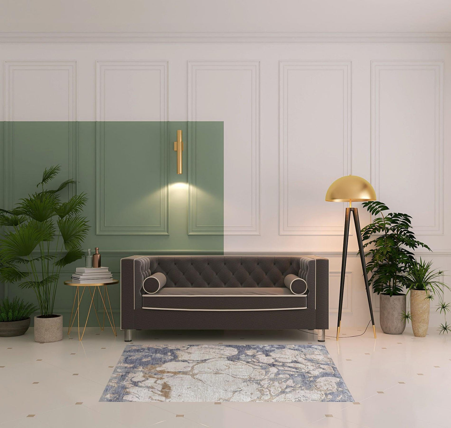 4' X 6' Ivory And Blue Abstract Power Loom Distressed Area Rug