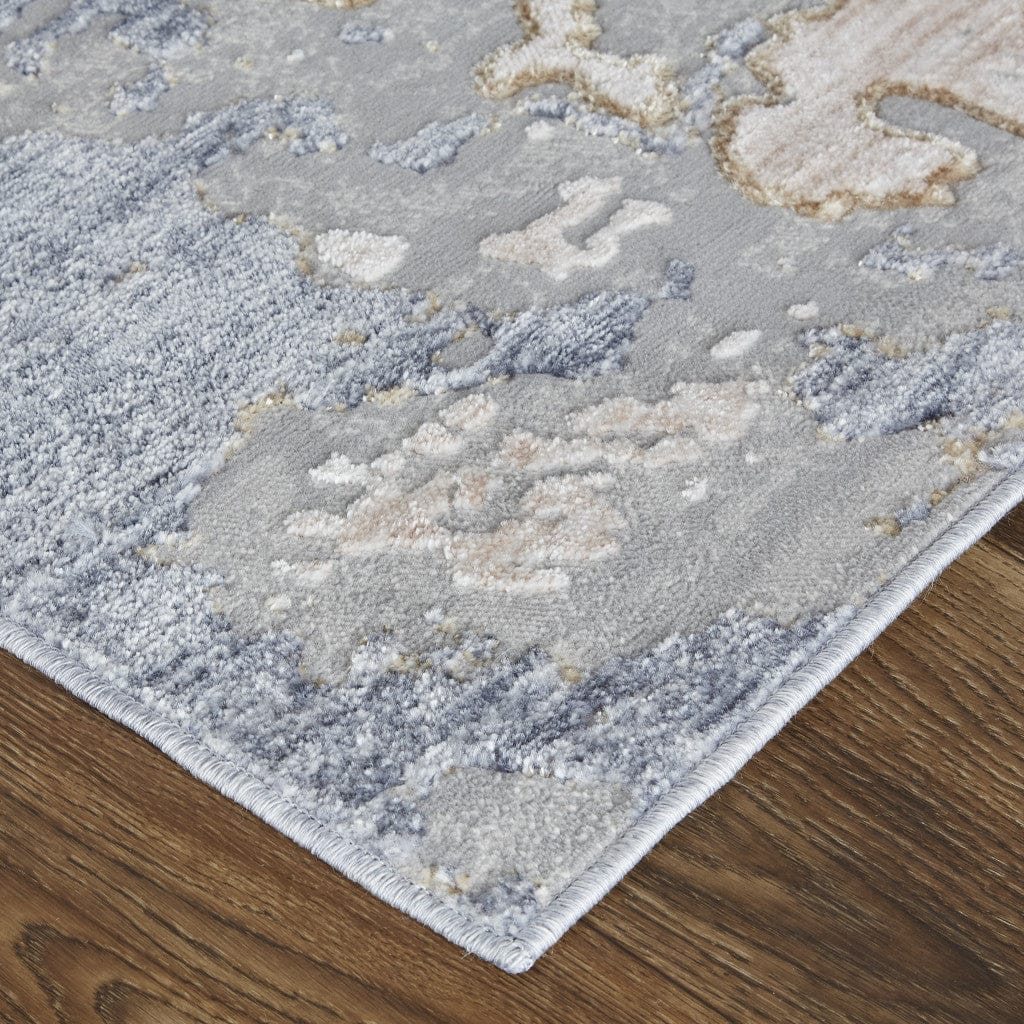 4' X 6' Ivory And Blue Abstract Power Loom Distressed Area Rug