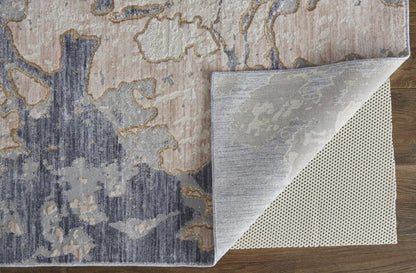 4' X 6' Ivory And Blue Abstract Power Loom Distressed Area Rug