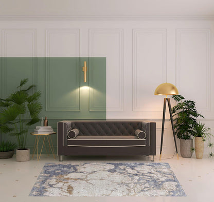 4' X 6' Ivory And Blue Abstract Power Loom Distressed Area Rug