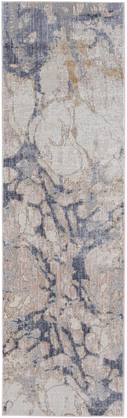 4' X 6' Ivory And Blue Abstract Power Loom Distressed Area Rug