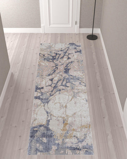 4' X 6' Ivory And Blue Abstract Power Loom Distressed Area Rug