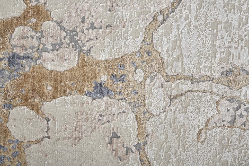 4' X 6' Ivory And Blue Abstract Power Loom Distressed Area Rug