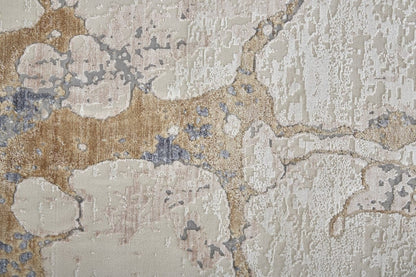 4' X 6' Ivory And Blue Abstract Power Loom Distressed Area Rug