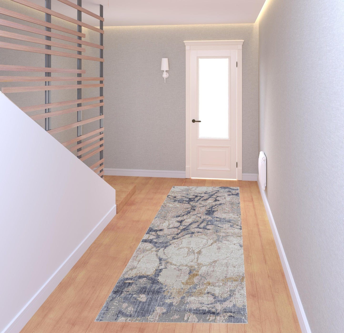 4' X 6' Ivory And Blue Abstract Power Loom Distressed Area Rug