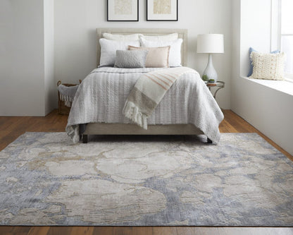 4' X 6' Ivory And Blue Abstract Power Loom Distressed Area Rug