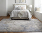 4' X 6' Ivory And Blue Abstract Power Loom Distressed Area Rug