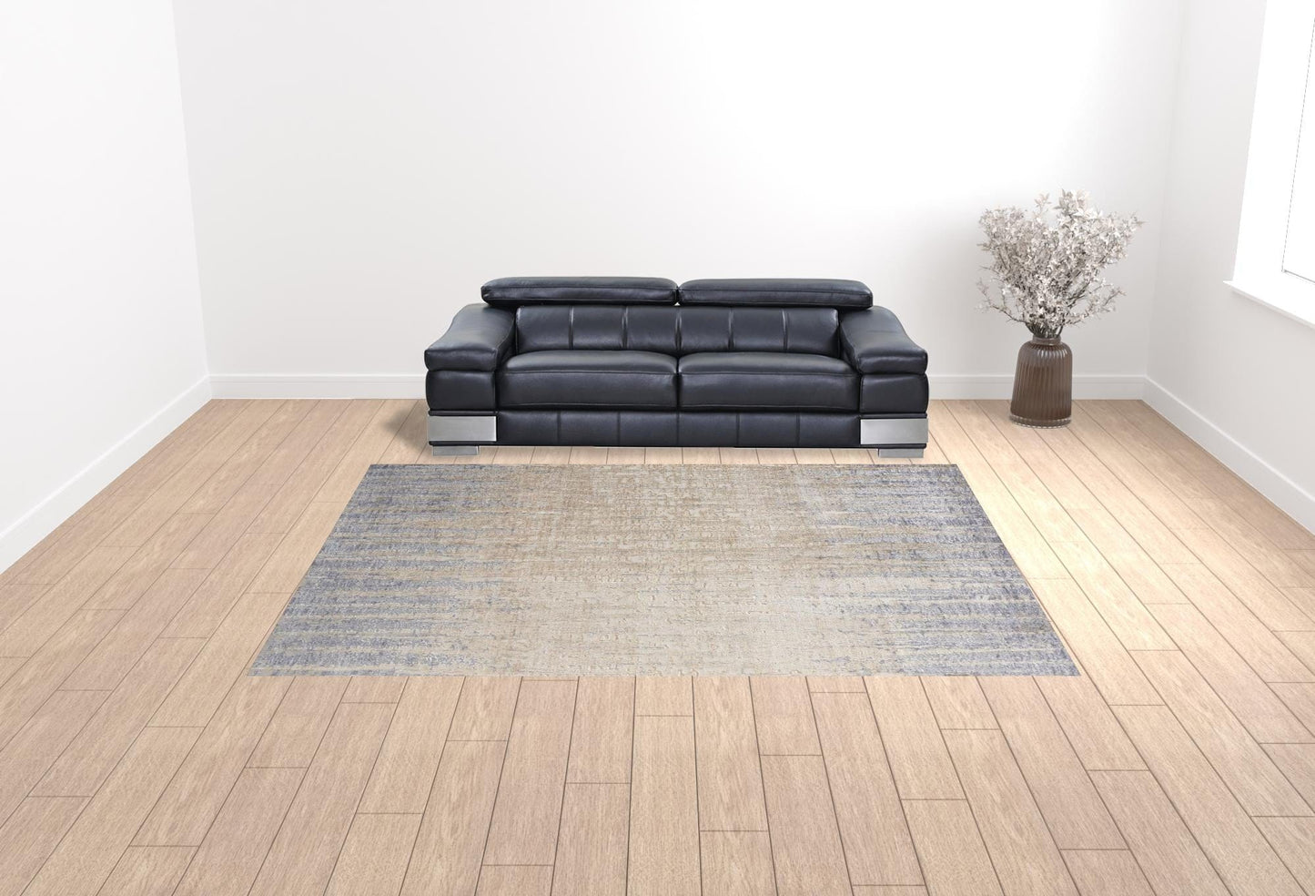 4' X 6' Tan Brown And Blue Abstract Power Loom Distressed Area Rug