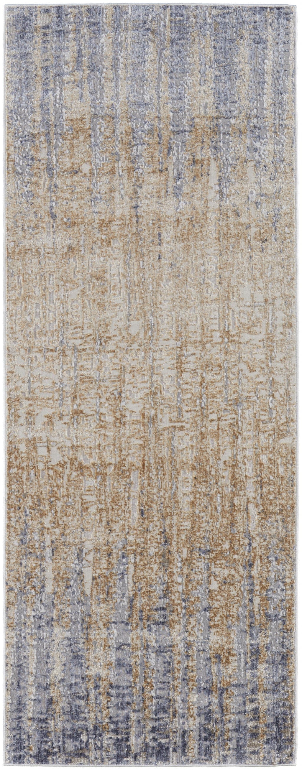 4' X 6' Tan Brown And Blue Abstract Power Loom Distressed Area Rug