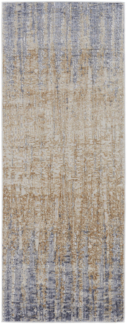 4' X 6' Tan Brown And Blue Abstract Power Loom Distressed Area Rug