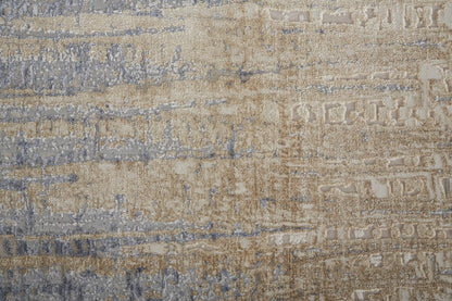 4' X 6' Tan Brown And Blue Abstract Power Loom Distressed Area Rug