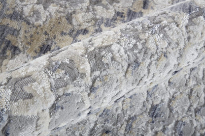 4' X 6' Silver Gray And Blue Animal Print Power Loom Distressed Area Rug