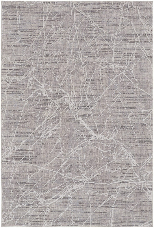 4' X 6' Taupe And Gray Abstract Power Loom Distressed Stain Resistant Area Rug