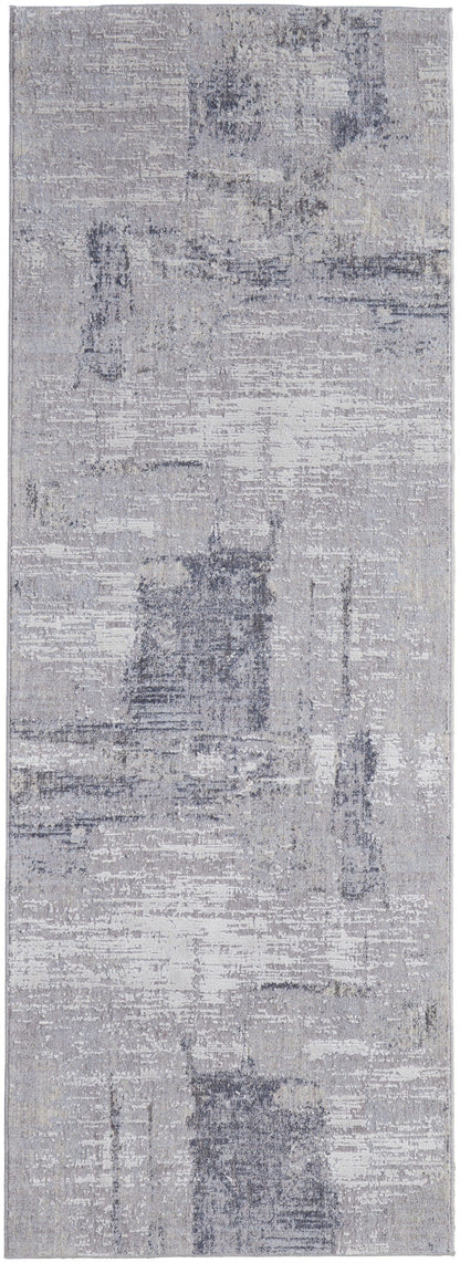 4' X 6' Taupe Tan And Blue Abstract Power Loom Distressed Stain Resistant Area Rug