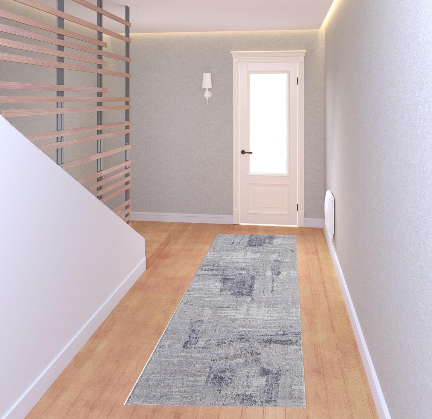 4' X 6' Taupe Tan And Blue Abstract Power Loom Distressed Stain Resistant Area Rug