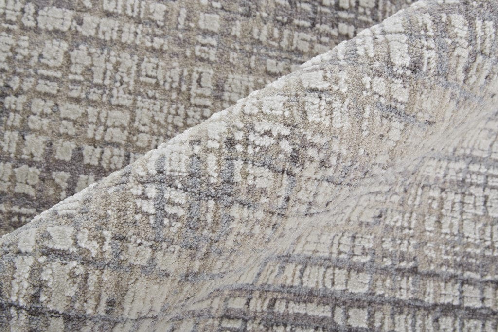 4' X 6' Taupe And Ivory Plaid Power Loom Distressed Stain Resistant Area Rug