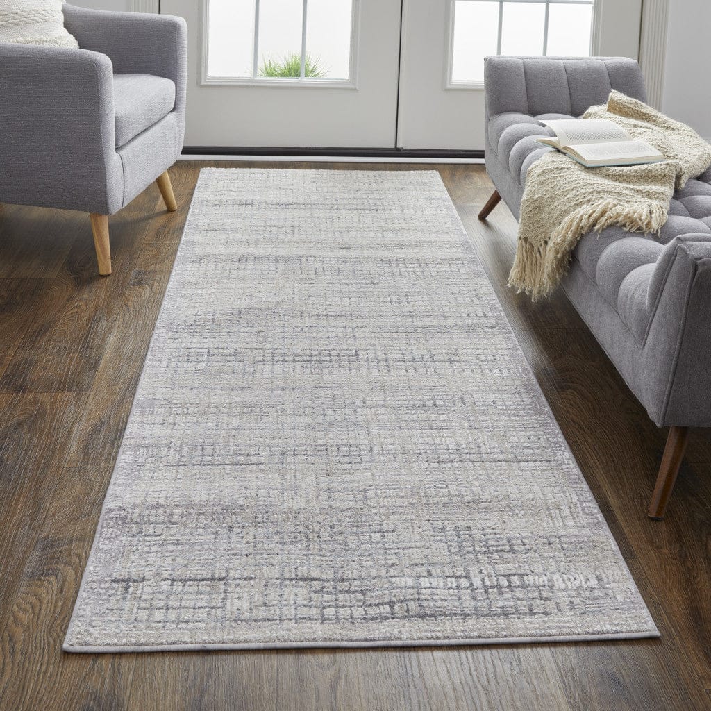 4' X 6' Taupe And Ivory Plaid Power Loom Distressed Stain Resistant Area Rug
