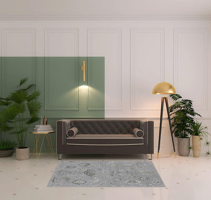 4' X 6' Silver And Black Floral Power Loom Distressed Area Rug