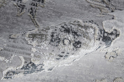 4' X 6' Silver And Black Floral Power Loom Distressed Area Rug