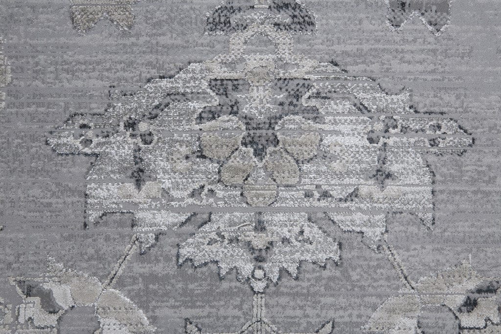 4' X 6' Silver And Black Floral Power Loom Distressed Area Rug