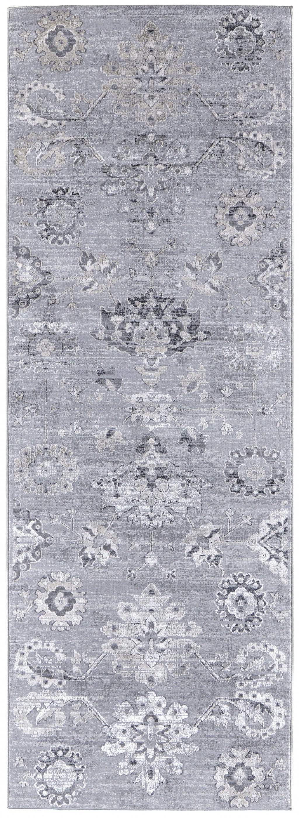 4' X 6' Silver And Black Floral Power Loom Distressed Area Rug