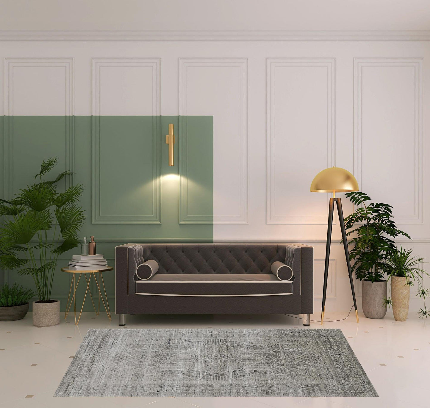 4' X 6' Gray Silver And Taupe Floral Power Loom Distressed Area Rug