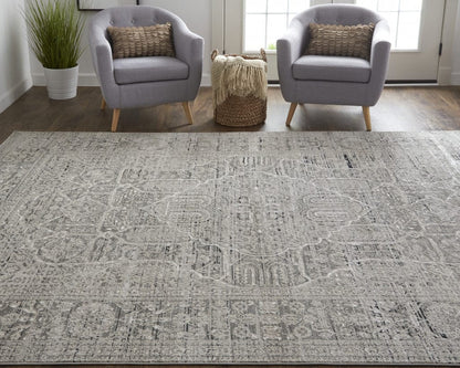 4' X 6' Gray Silver And Taupe Floral Power Loom Distressed Area Rug