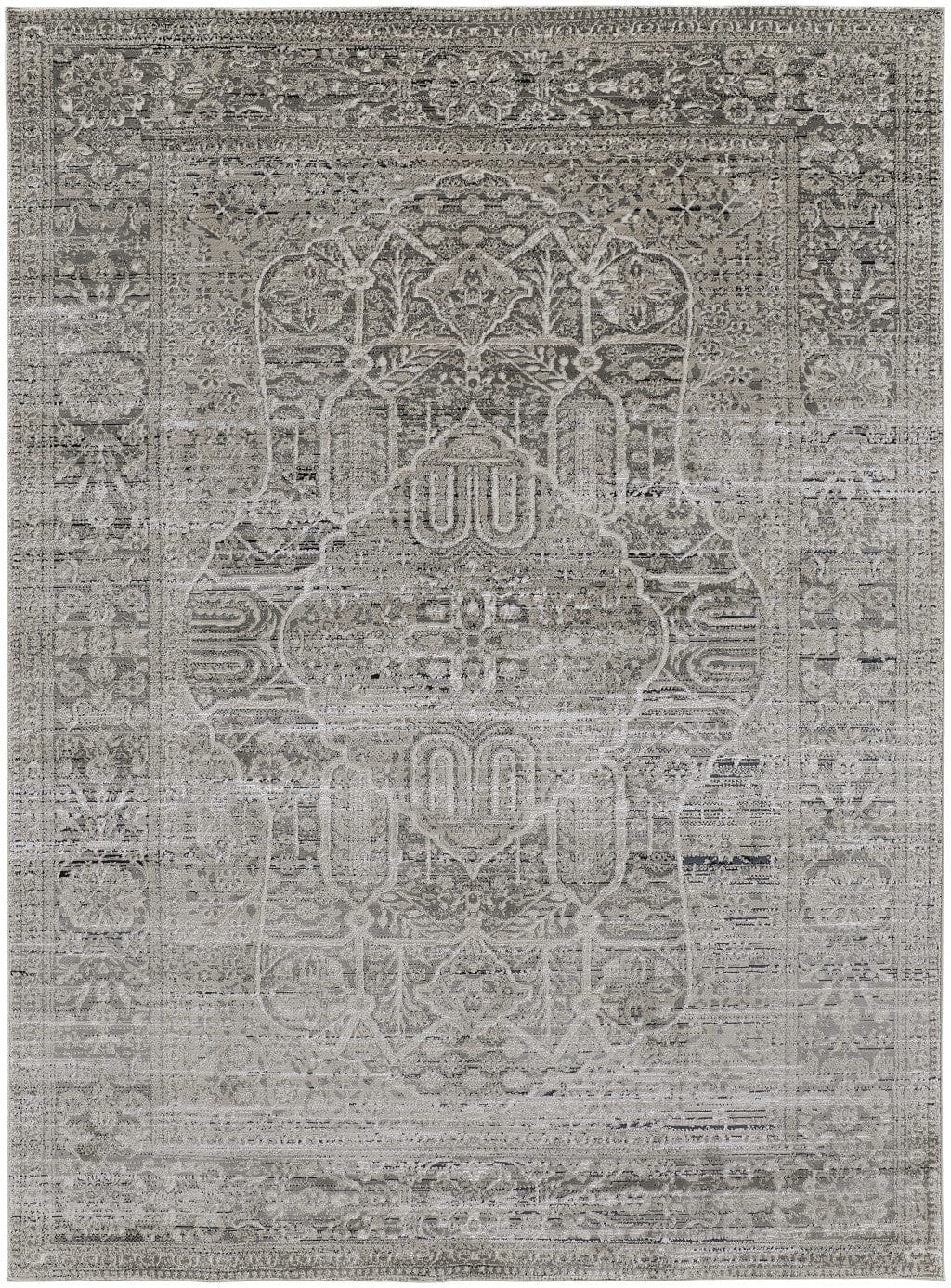 4' X 6' Gray Silver And Taupe Floral Power Loom Distressed Area Rug