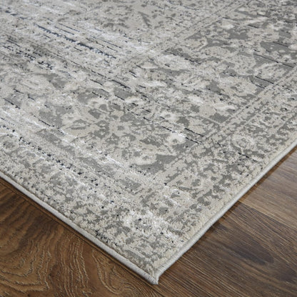 4' X 6' Gray Silver And Taupe Floral Power Loom Distressed Area Rug