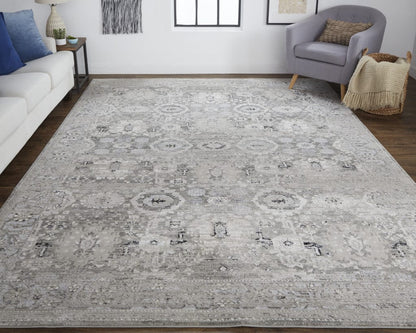 4' X 6' Gray And Silver Abstract Power Loom Distressed Area Rug