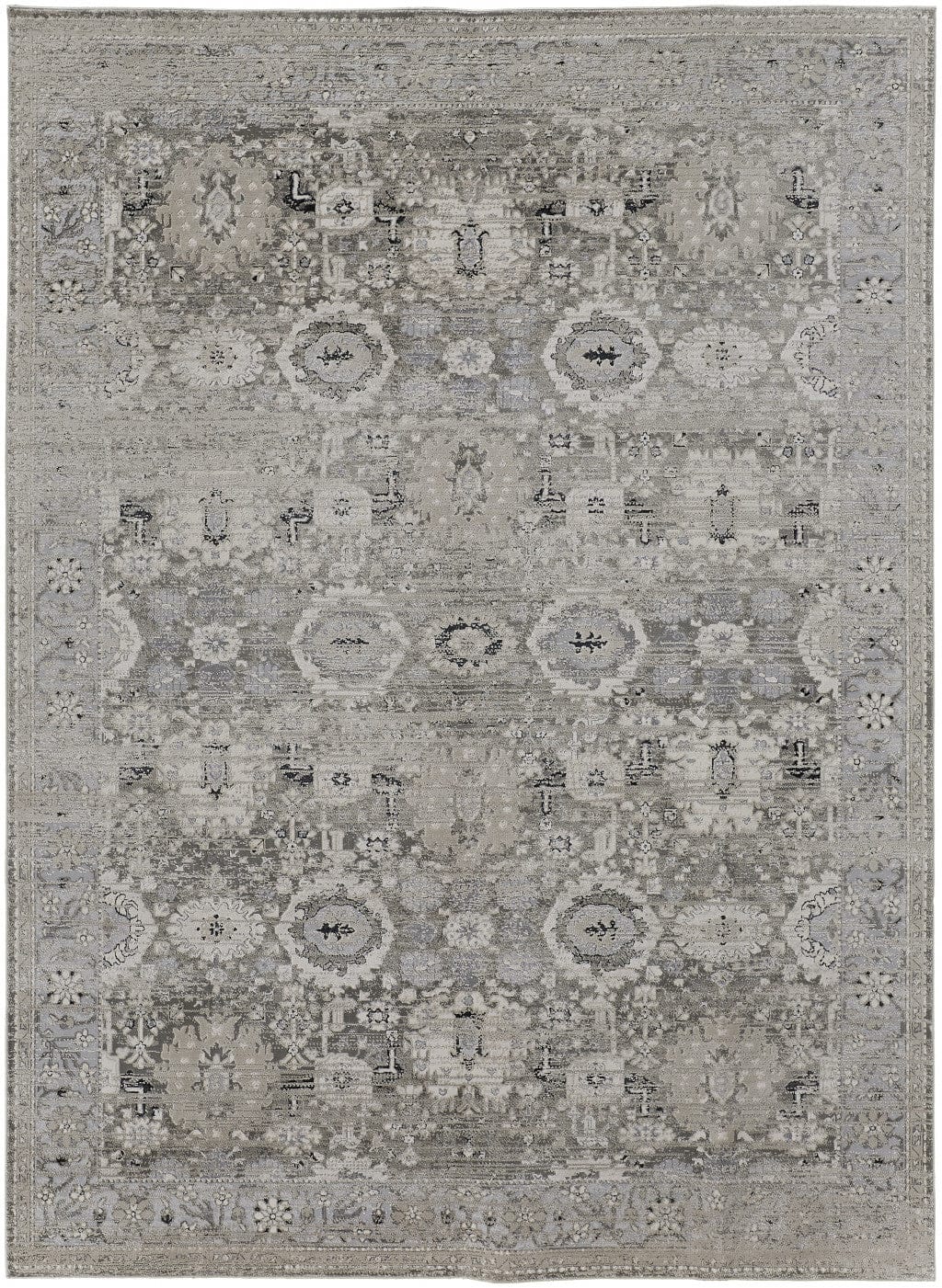 4' X 6' Gray And Silver Abstract Power Loom Distressed Area Rug