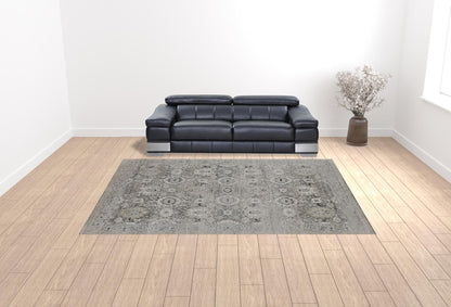 4' X 6' Gray And Silver Abstract Power Loom Distressed Area Rug