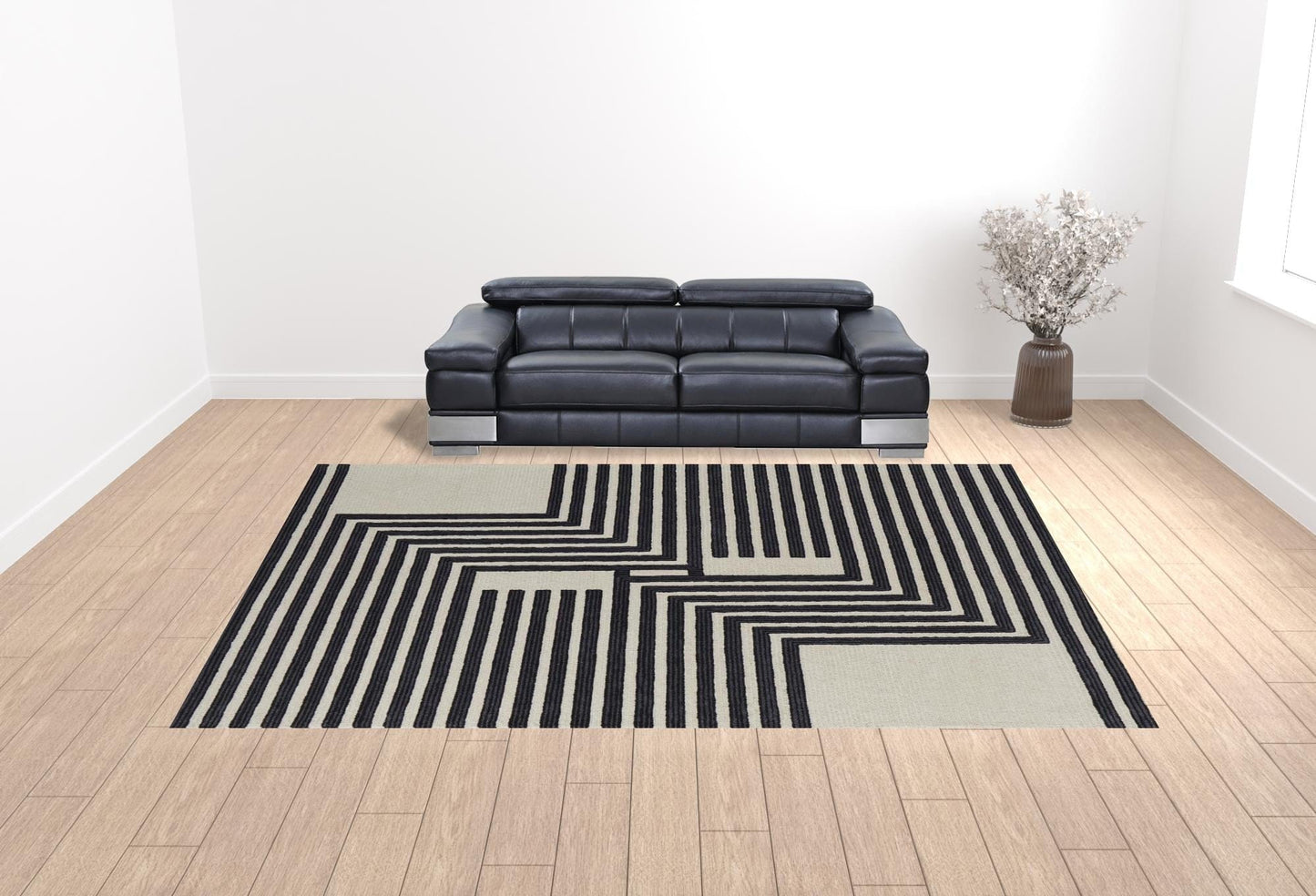 9' X 12' Gray Ivory And Black Wool Abstract Tufted Handmade Area Rug
