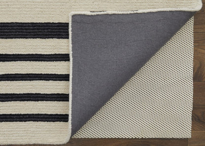 4' X 6' Ivory And Black Wool Abstract Tufted Handmade Area Rug