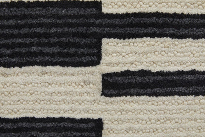 4' X 6' Ivory And Black Wool Abstract Tufted Handmade Area Rug
