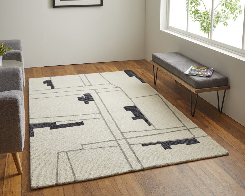 4' X 6' Ivory Gray And Taupe Wool Abstract Tufted Handmade Area Rug