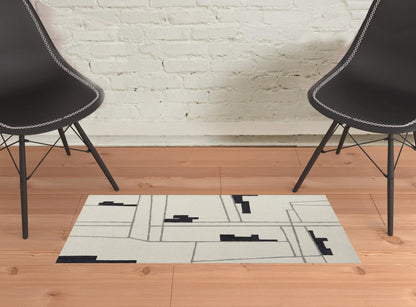 4' X 6' Ivory Gray And Taupe Wool Abstract Tufted Handmade Area Rug