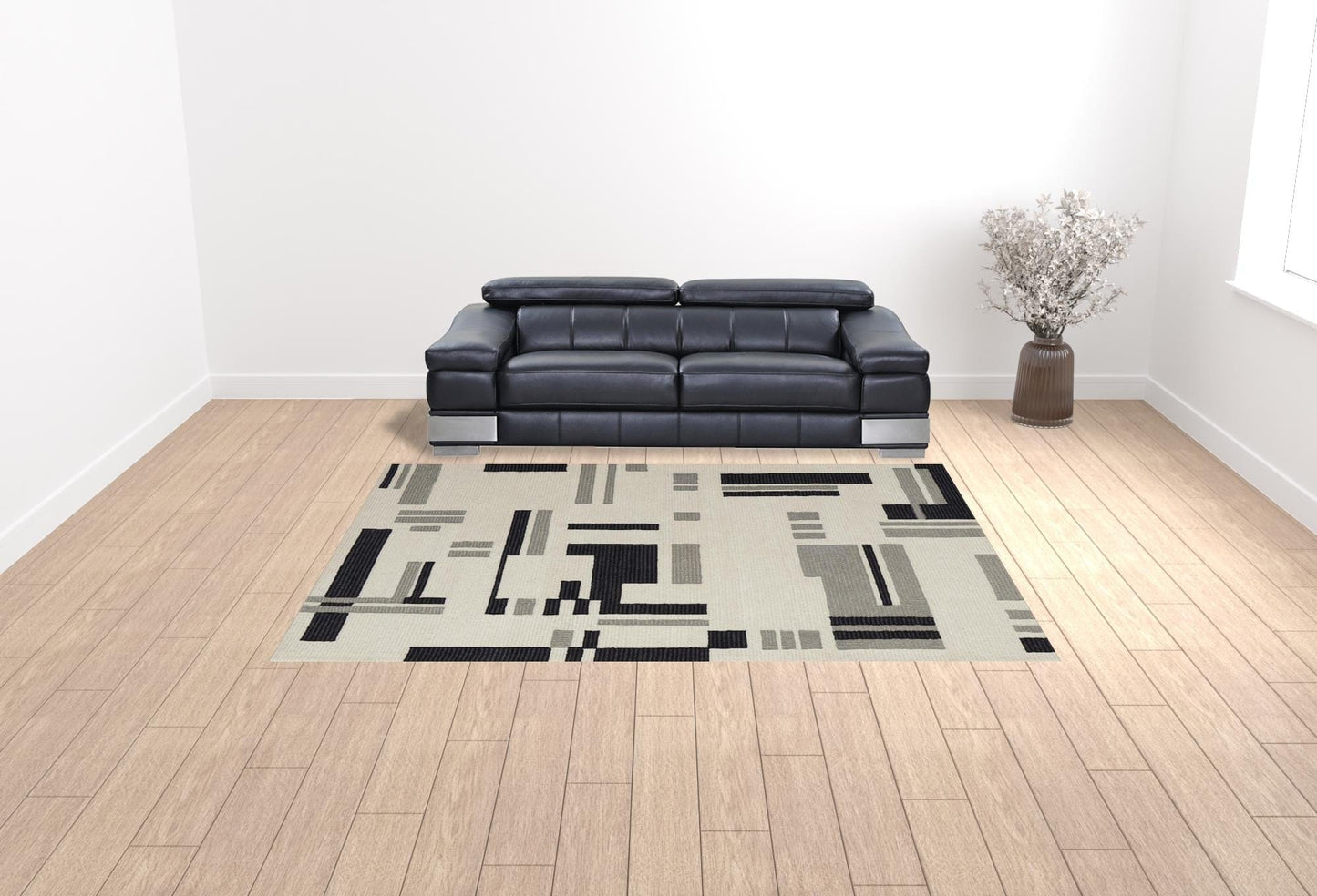 4' X 6' Ivory And Taupe Wool Abstract Tufted Handmade Area Rug