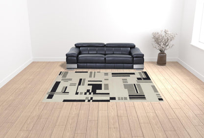 4' X 6' Ivory And Taupe Wool Abstract Tufted Handmade Area Rug