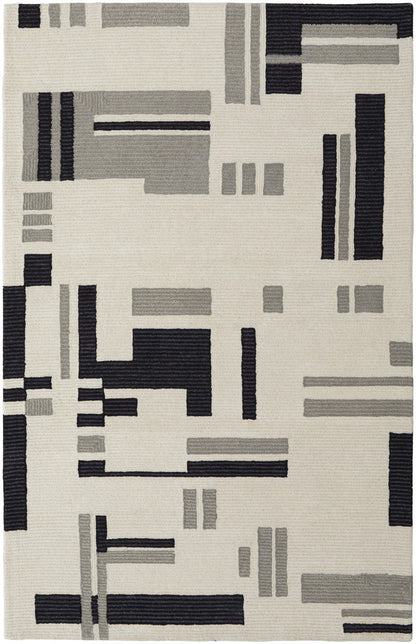 4' X 6' Ivory And Taupe Wool Abstract Tufted Handmade Area Rug