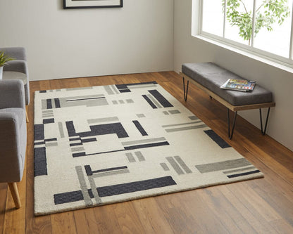 4' X 6' Ivory And Taupe Wool Abstract Tufted Handmade Area Rug