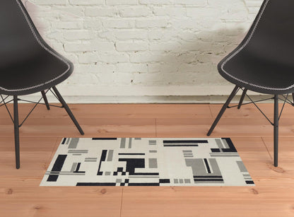 4' X 6' Ivory And Taupe Wool Abstract Tufted Handmade Area Rug